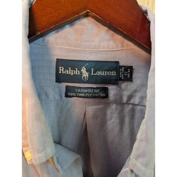 Ralph Lauren Yarmouth Button Front Cotton Shirt Size 17 34/35 Blue Long Sleeve - Picture 4 of 7